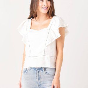 Faherty Women's White Mariposa Ruffle Linen Blouse Top